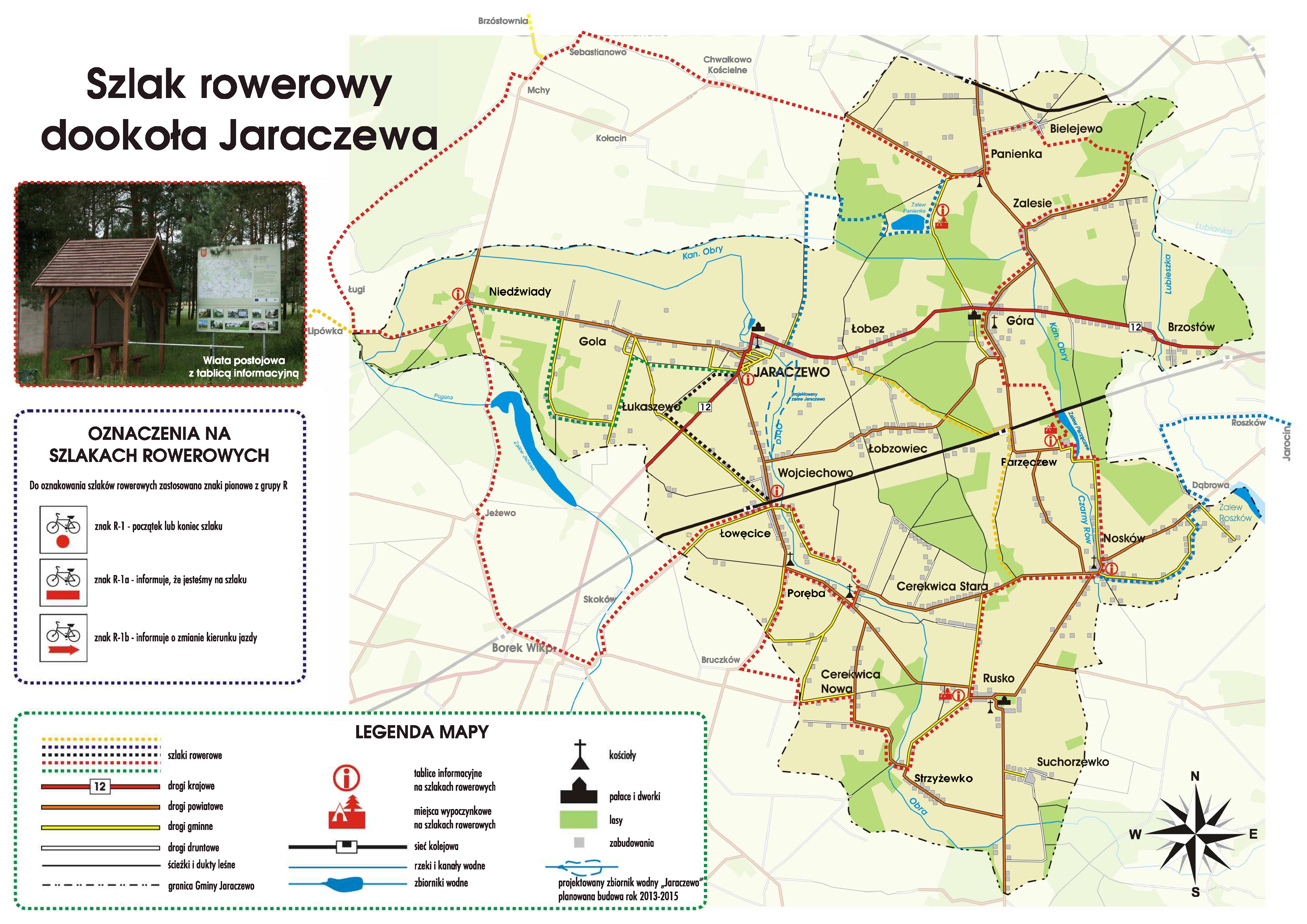 Obrazek przedstawia mapkę szlaków rowerowych w gminie Jaraczewo